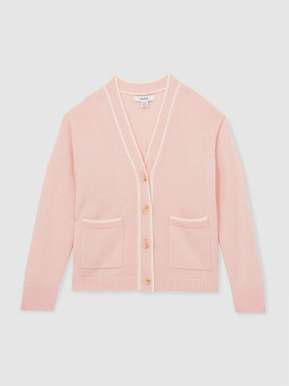 Reiss 9-13 yrs Wool-Blend Tipped Cardigan in Pink