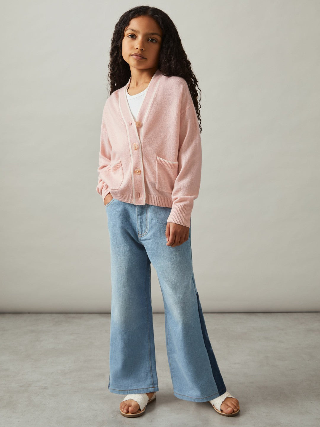 Reiss 9-13 yrs Wool-Blend Tipped Cardigan in Pink