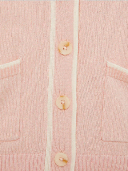 Reiss 9-13 yrs Wool-Blend Tipped Cardigan in Pink