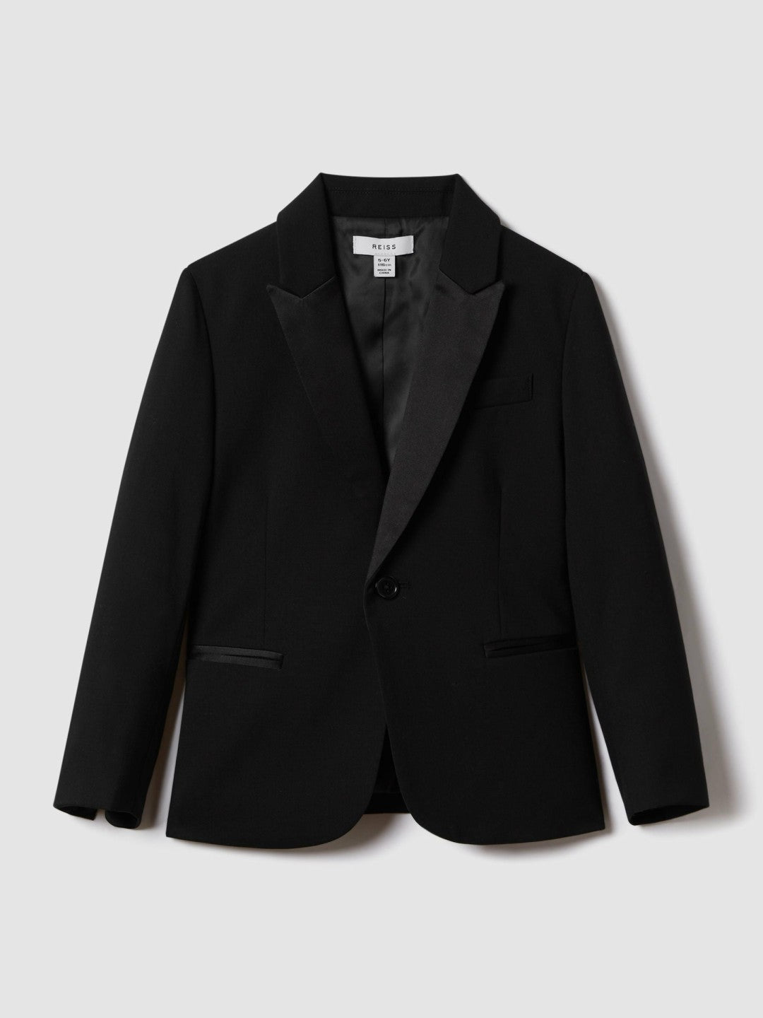 Reiss 3-9 yrs Tuxedo Satin Single Breasted Blazer in Black
