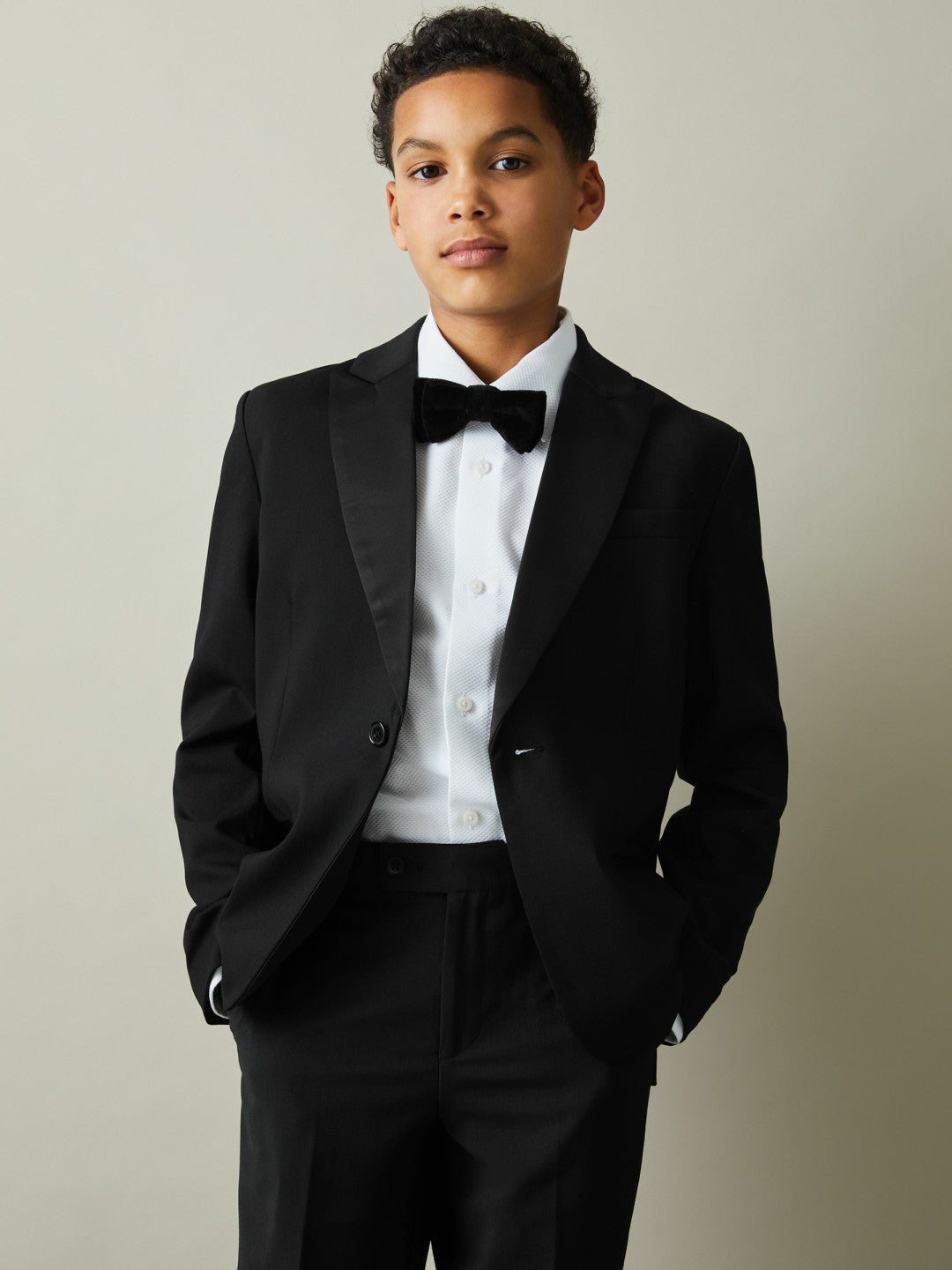 Reiss 3-9 yrs Tuxedo Satin Single Breasted Blazer in Black
