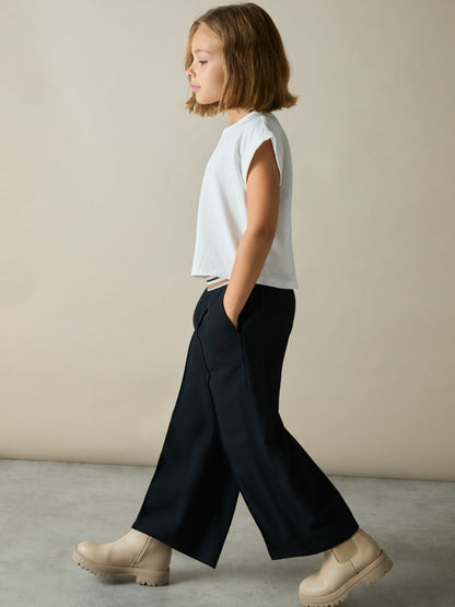 Reiss Best Seller - 9-13 yrs Stripe-Waistband Wide-Leg Trousers in Navy