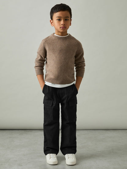 Reiss 3-9 yrs 100% Cotton Straight Leg Cargo Trousers in Black