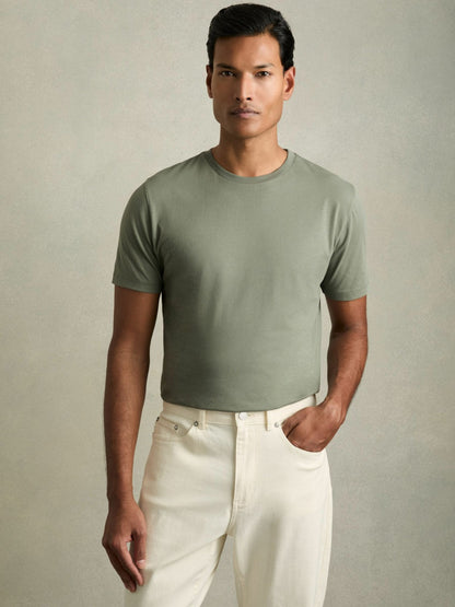 Reiss Popular Choice - Cotton Crew Neck T-Shirt in Dark Sage