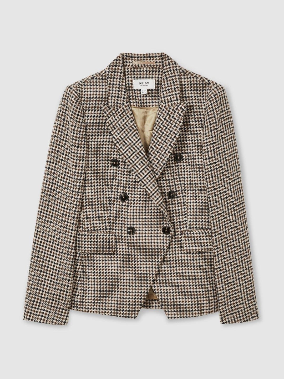 Reiss Offer - Cotton-Linen Double-Breasted Houndstooth-Check Blazer in Navy Neutral Check