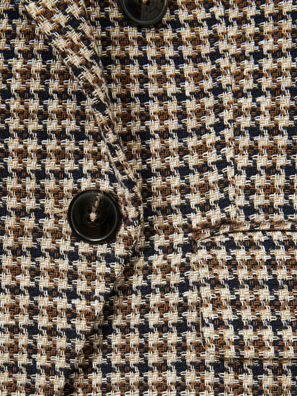 Reiss Offer - Cotton-Linen Double-Breasted Houndstooth-Check Blazer in Navy Neutral Check