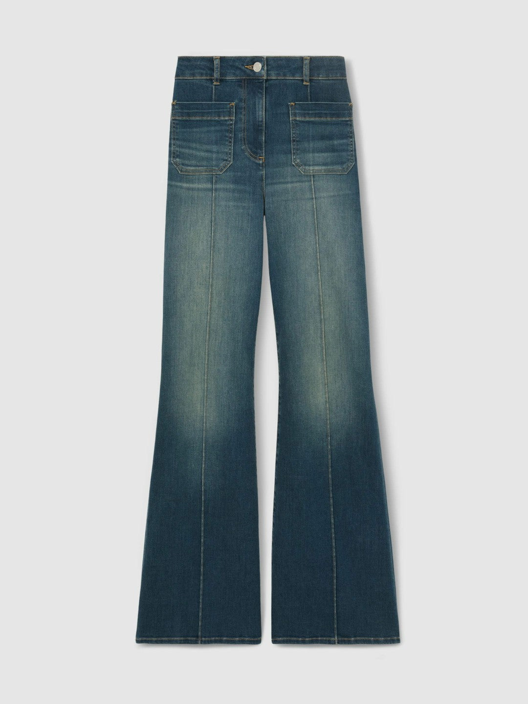 Reiss Popular Choice - Petite Patch-Pocket Flared Jeans in Mid Blue