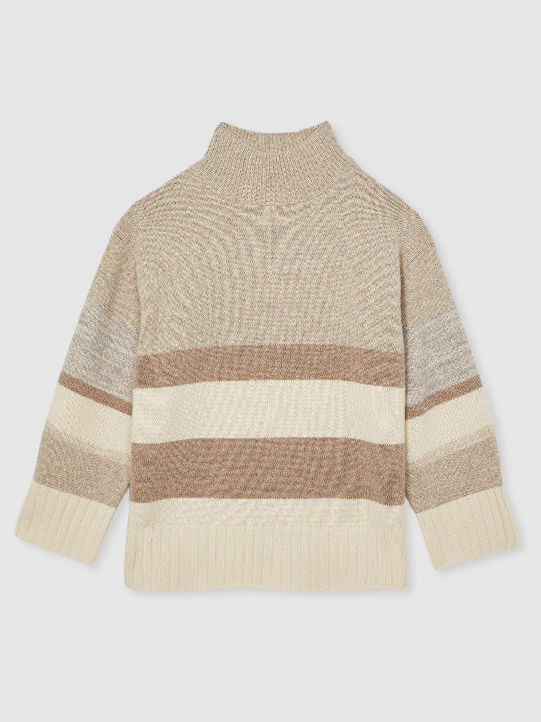 Reiss Savings - Wool Funnel-Neck Striped Jumper in Neutral