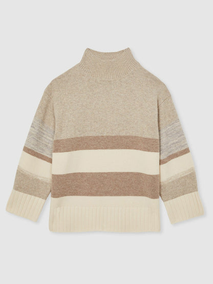 Reiss Savings - Wool Funnel-Neck Striped Jumper in Neutral