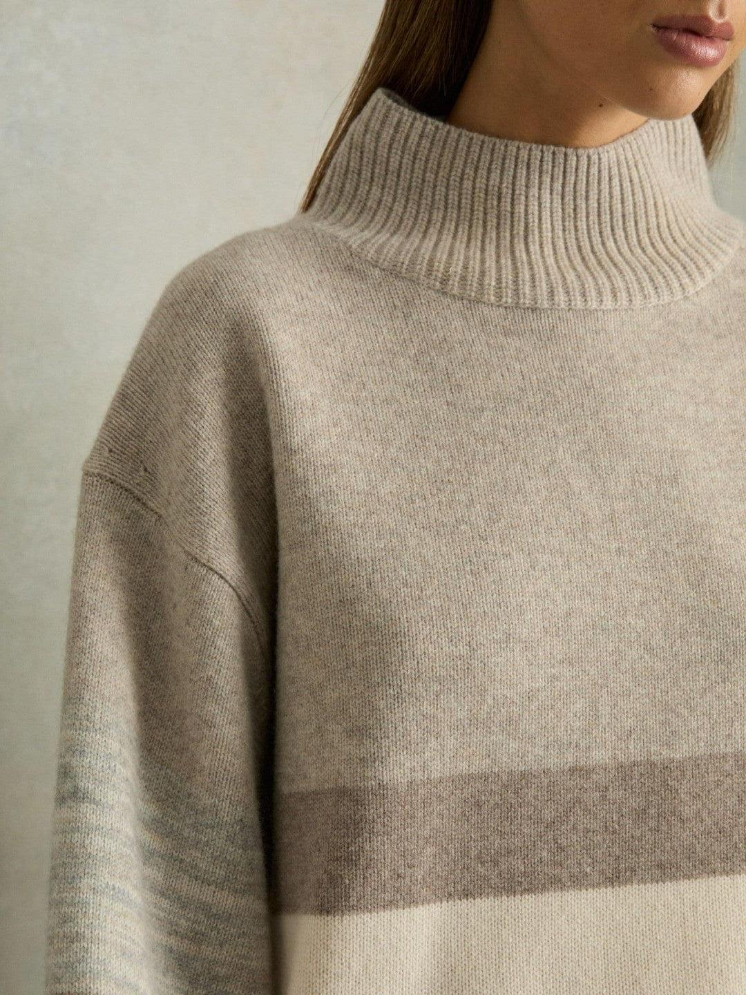 Reiss Savings - Wool Funnel-Neck Striped Jumper in Neutral