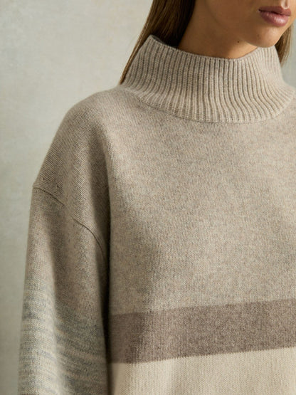 Reiss Savings - Wool Funnel-Neck Striped Jumper in Neutral