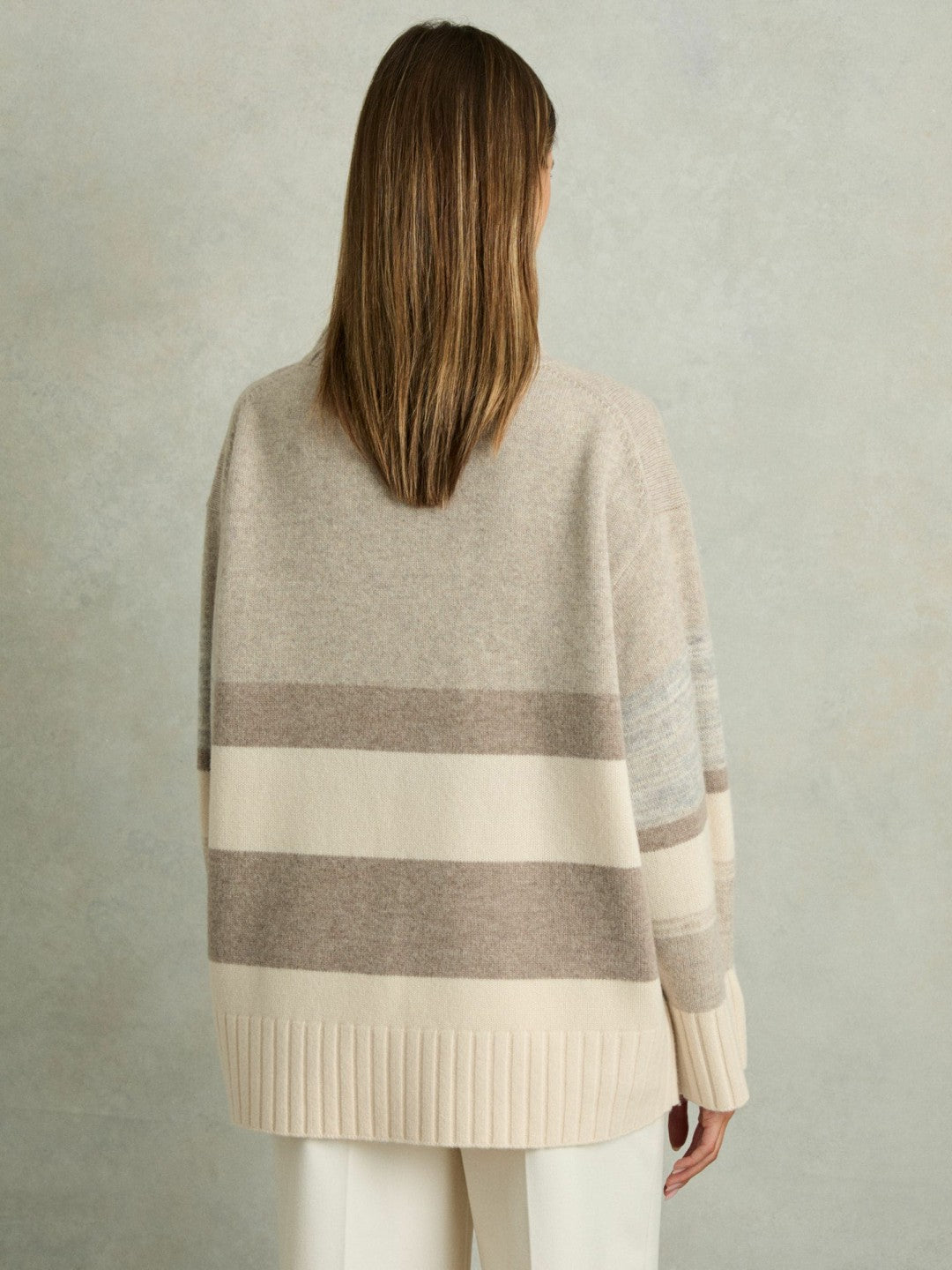 Reiss Savings - Wool Funnel-Neck Striped Jumper in Neutral