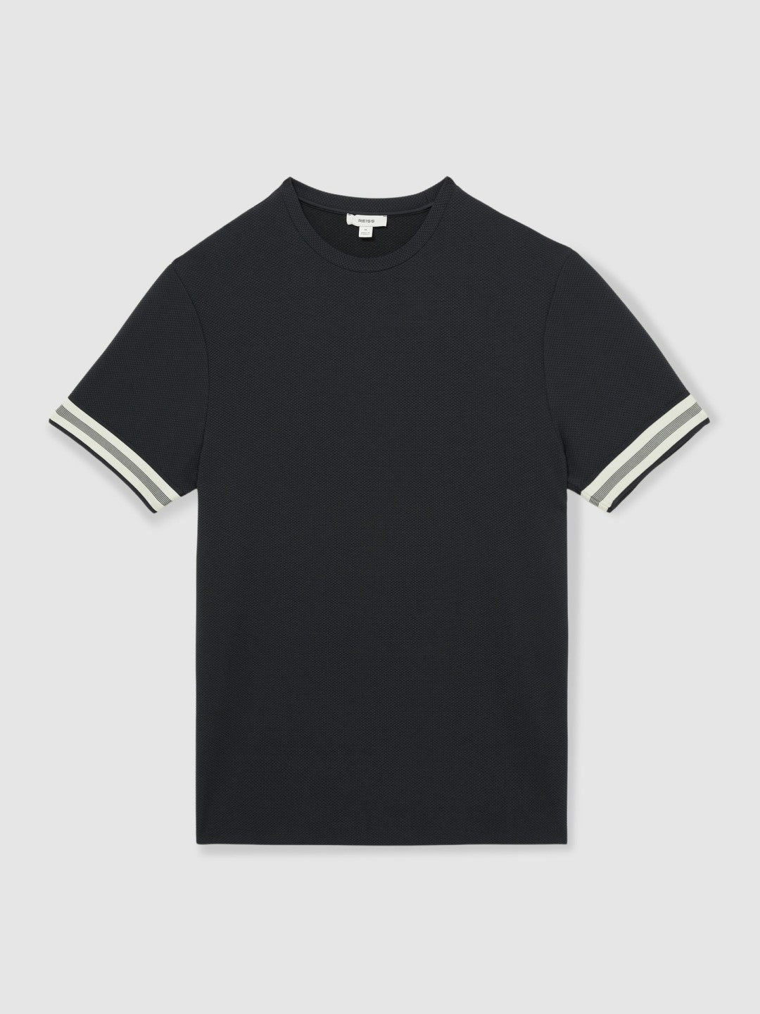 Reiss Value - Tape-Cuff Textured T-Shirt in Navy