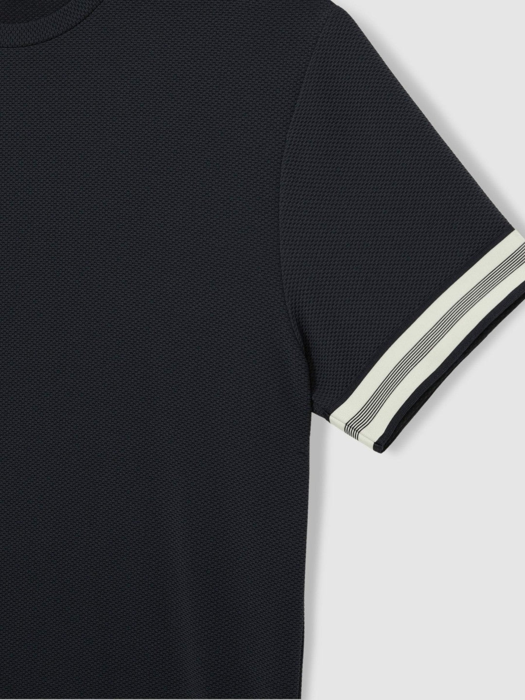 Reiss Value - Tape-Cuff Textured T-Shirt in Navy