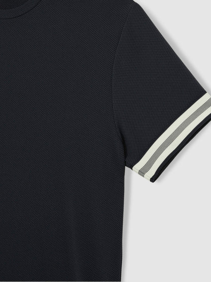Reiss Value - Tape-Cuff Textured T-Shirt in Navy
