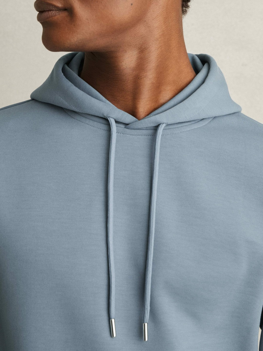 Reiss Affordable - Interlock Jersey Drawstring Hoodie in Airforce Blue