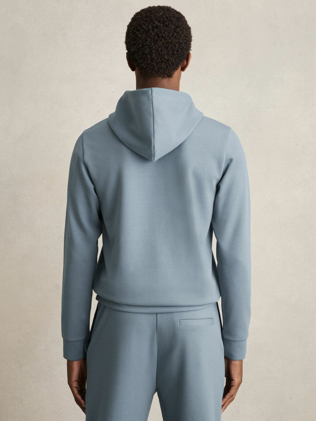 Reiss Affordable - Interlock Jersey Drawstring Hoodie in Airforce Blue