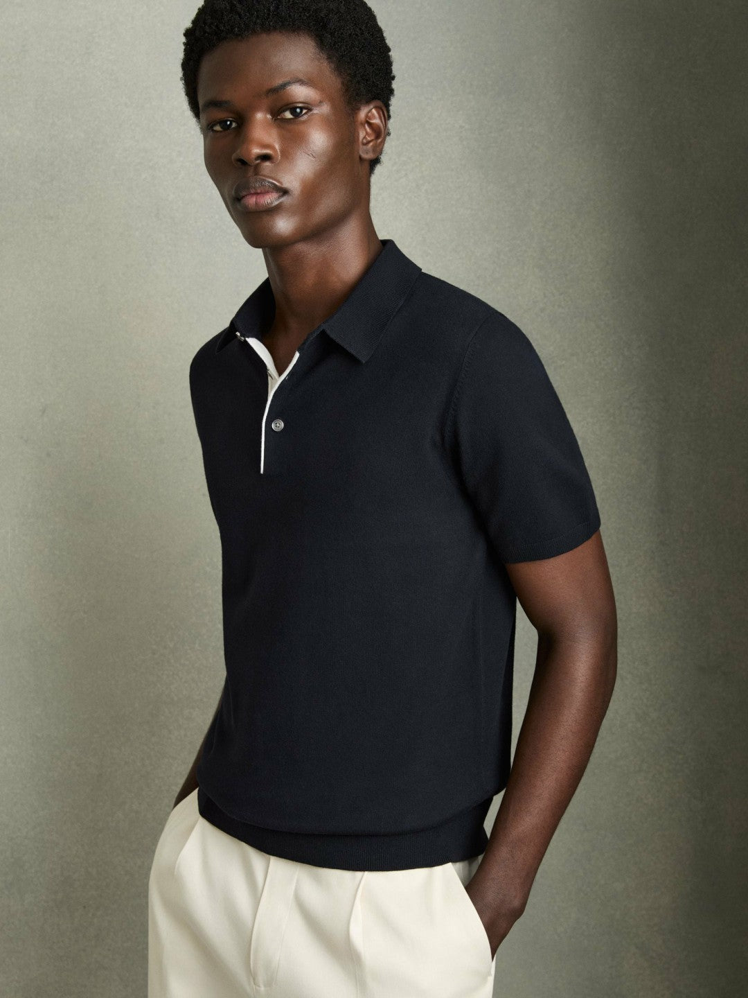 Reiss Affordable - Contrast-Placket Polo Shirt With Cotton in Navy