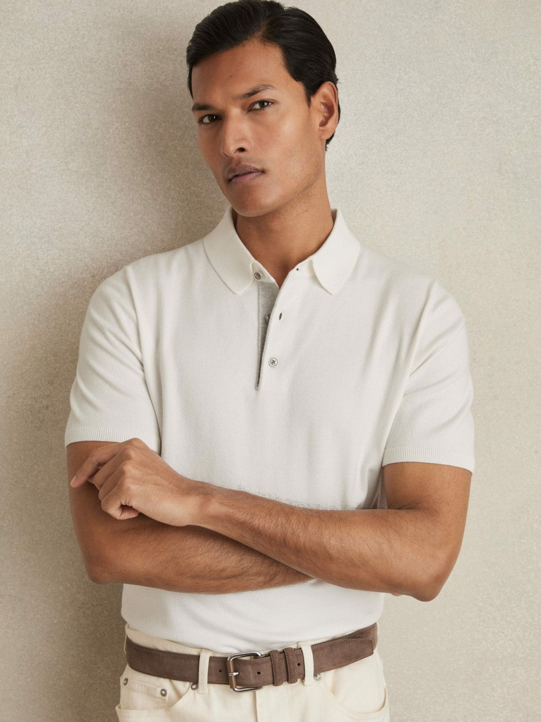 Reiss Best Seller - Contrast-Placket Polo Shirt With Cotton in White