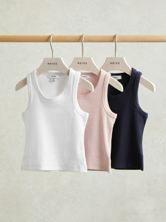 Reiss Deal - 9-13 yrs Stretch-Cotton Ribbed Vest 3 Pack in Multicolour