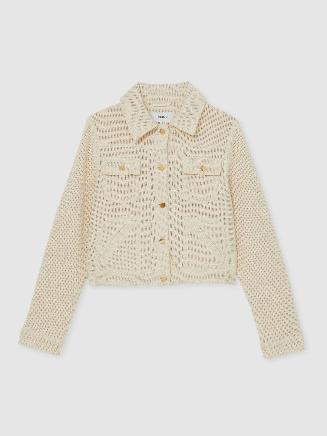Reiss Affordable - Cotton-Blend Textured Trucker Jacket in Neutral
