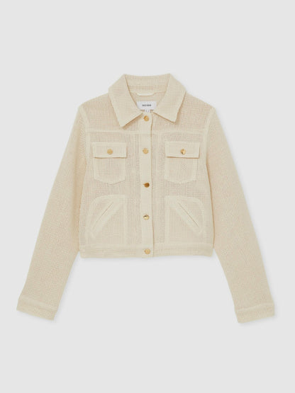 Reiss Affordable - Cotton-Blend Textured Trucker Jacket in Neutral