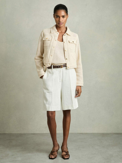 Reiss Affordable - Cotton-Blend Textured Trucker Jacket in Neutral