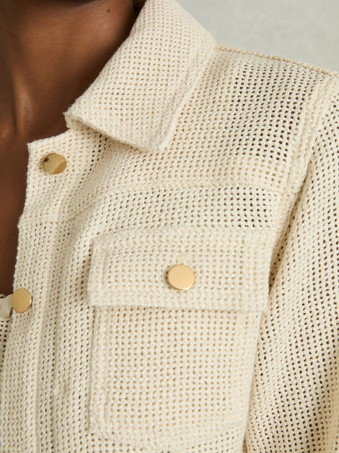 Reiss Affordable - Cotton-Blend Textured Trucker Jacket in Neutral