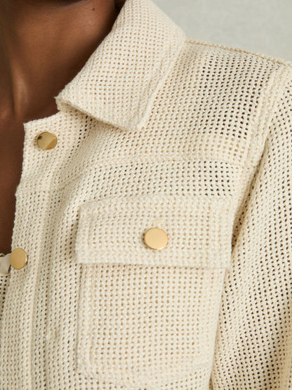 Reiss Affordable - Cotton-Blend Textured Trucker Jacket in Neutral