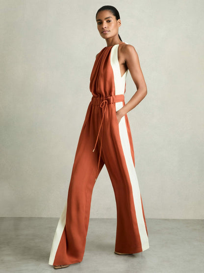 Reiss Sale - Colour-Block Rope-Cord Jumpsuit in Orange