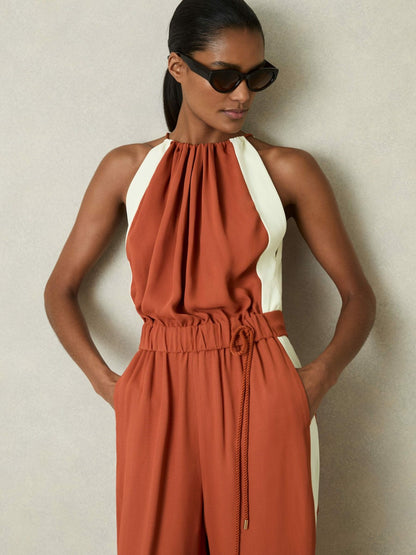 Reiss Sale - Colour-Block Rope-Cord Jumpsuit in Orange