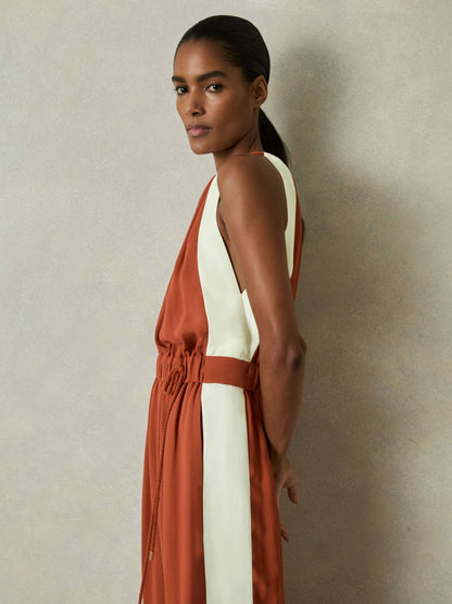 Reiss Sale - Colour-Block Rope-Cord Jumpsuit in Orange