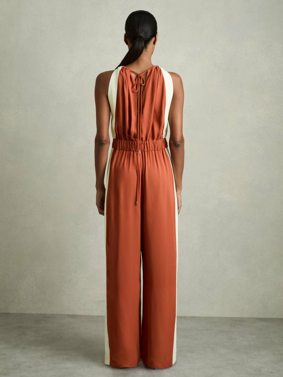 Reiss Sale - Colour-Block Rope-Cord Jumpsuit in Orange