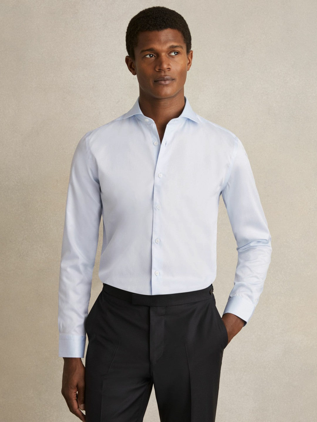 Reiss Regular Fit Cotton-Twill Two-Fold Shirt Slim-Fit in Soft Blue