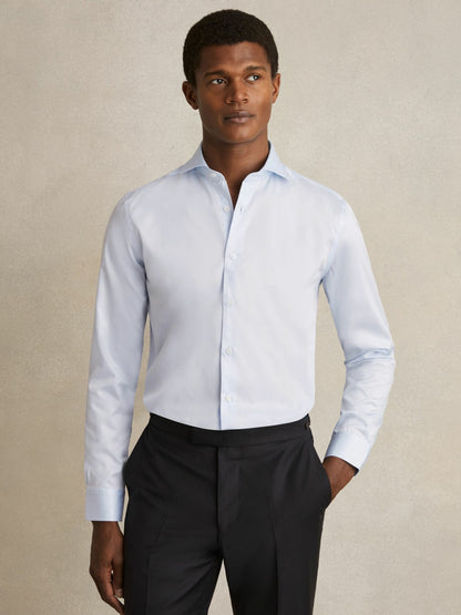 Reiss Regular Fit Cotton-Twill Two-Fold Shirt Slim-Fit in Soft Blue