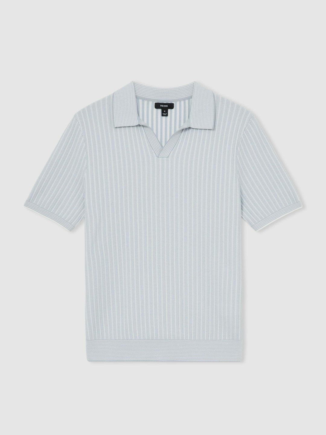 Reiss Best Seller - Open-Collar Textured Polo Shirt in Soft Blue/White