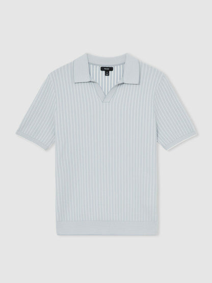 Reiss Best Seller - Open-Collar Textured Polo Shirt in Soft Blue/White
