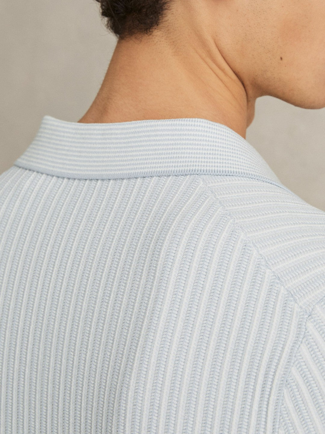 Reiss Best Seller - Open-Collar Textured Polo Shirt in Soft Blue/White