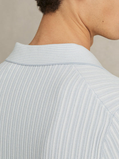 Reiss Best Seller - Open-Collar Textured Polo Shirt in Soft Blue/White