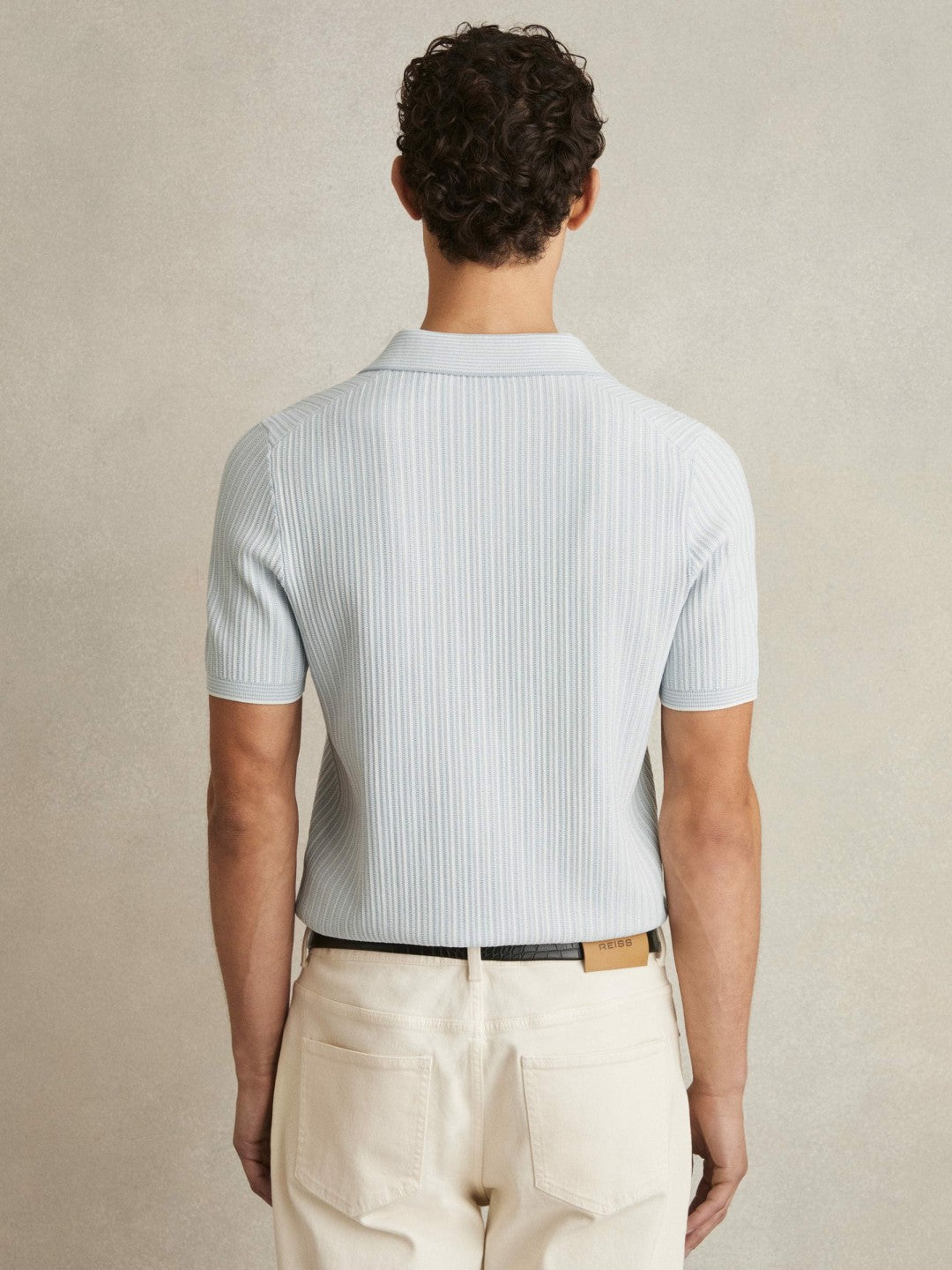 Reiss Best Seller - Open-Collar Textured Polo Shirt in Soft Blue/White