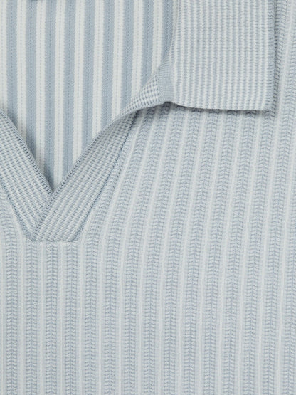 Reiss Best Seller - Open-Collar Textured Polo Shirt in Soft Blue/White