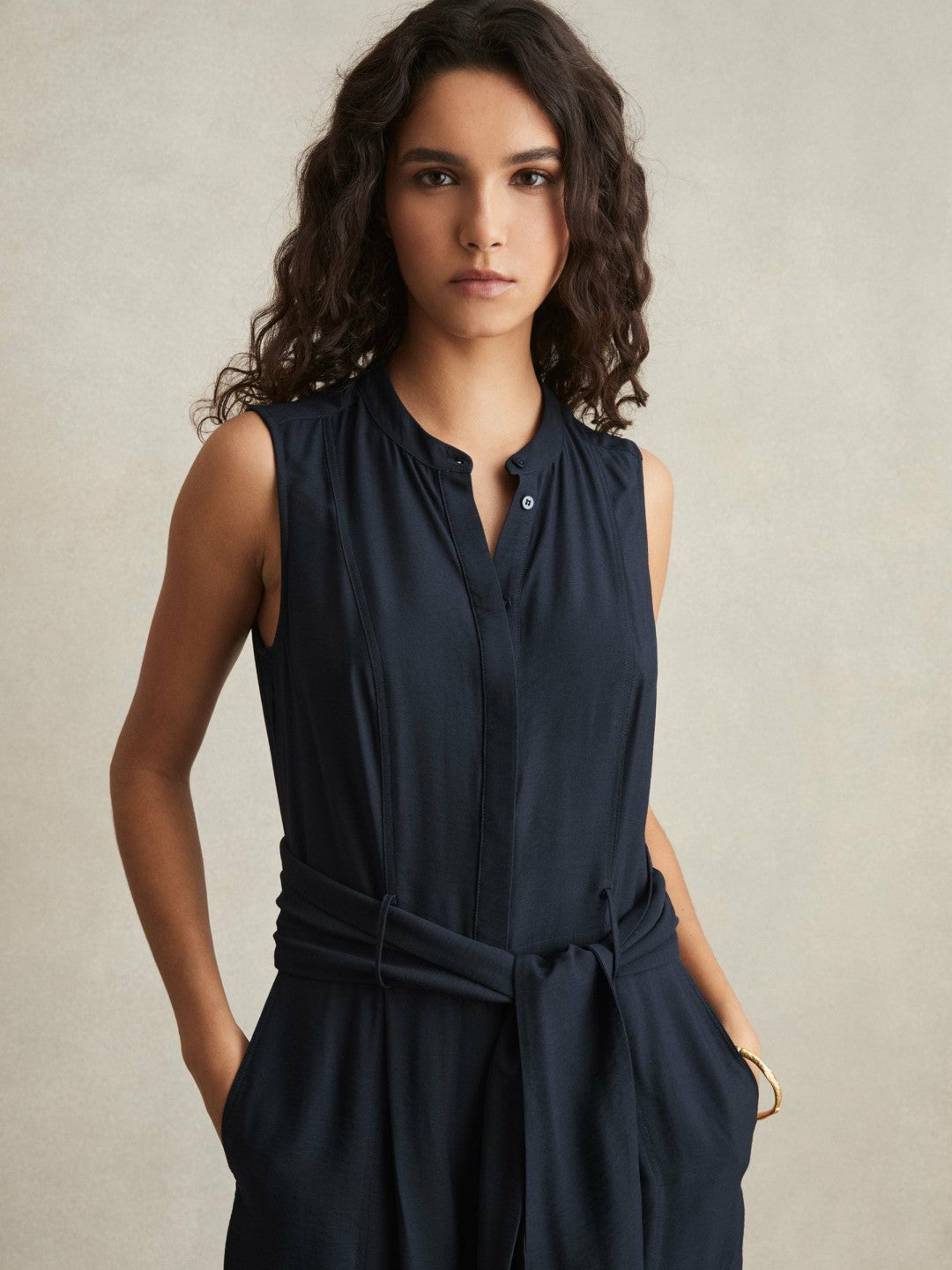Reiss Featured - Wide-Leg Belted Jumpsuit in Navy