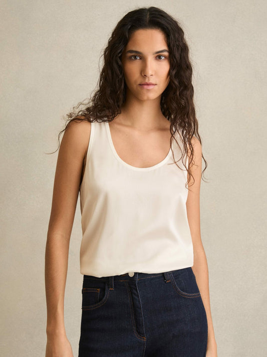 Reiss Silk-Front Cami Top in White