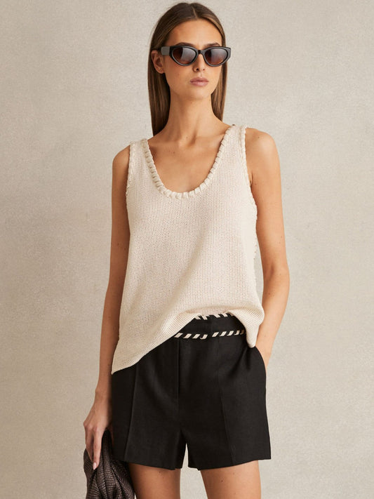 Reiss Sale - Linen Whipstitch Shorts in Black