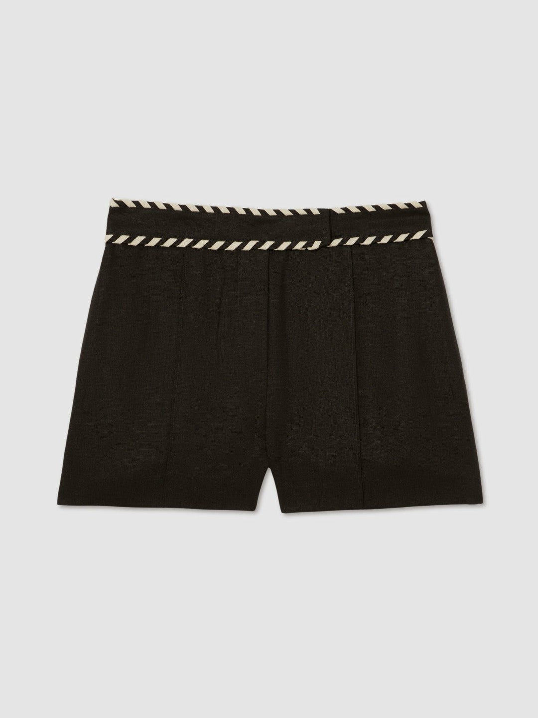 Reiss Linen Whipstitch Shorts in Black