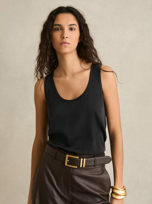 Reiss Silk-Front Cami Top in Black