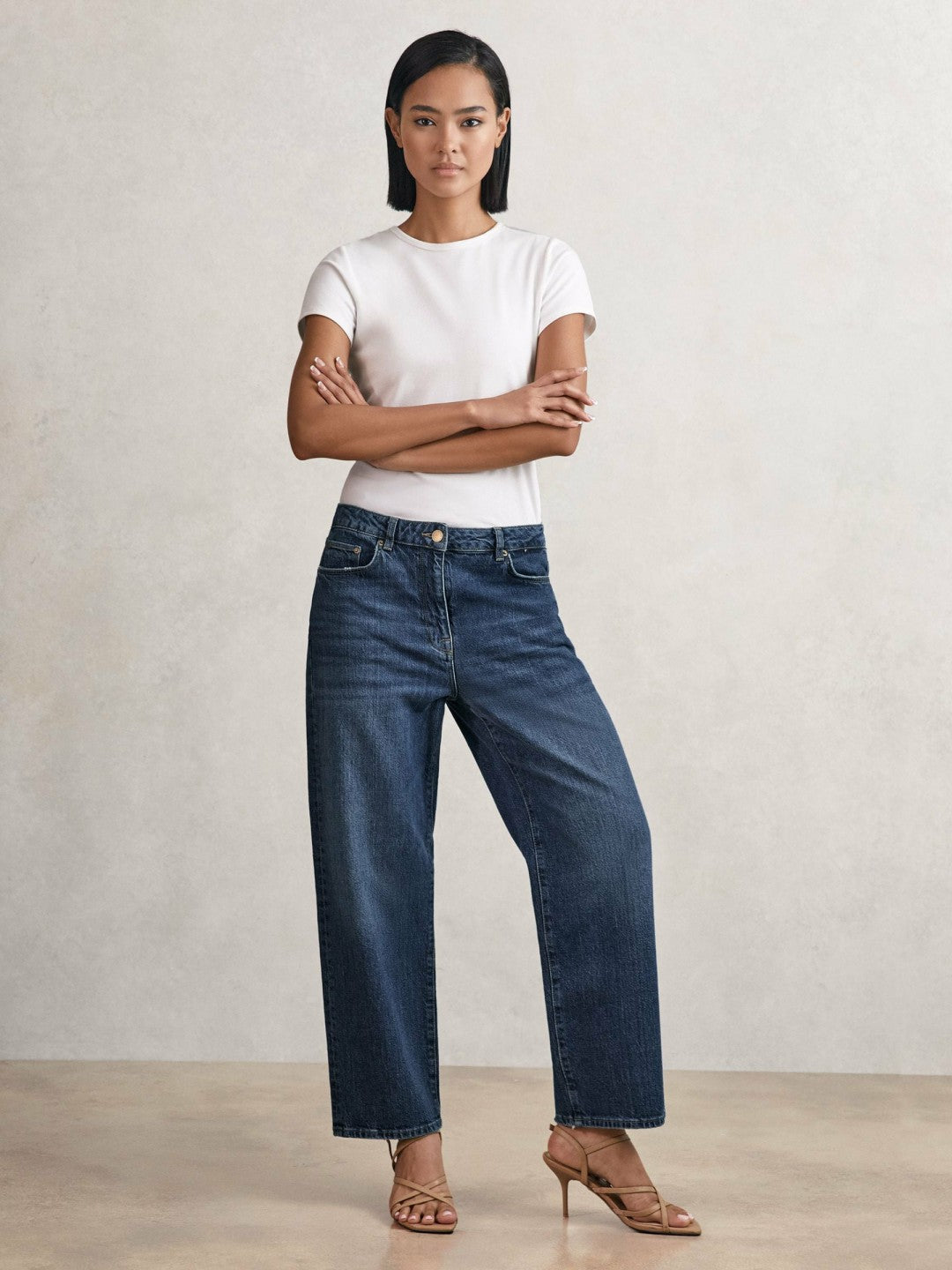 Reiss Petite Mid-Rise Straight-Leg Jeans in Mid Blue