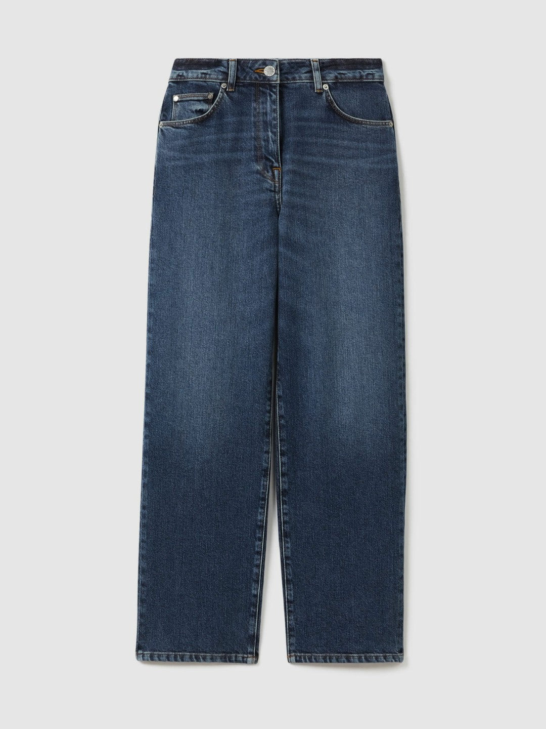 Reiss Petite Mid-Rise Straight-Leg Jeans in Mid Blue