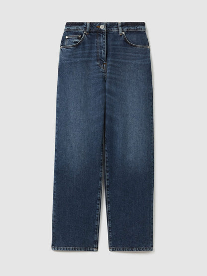 Reiss Petite Mid-Rise Straight-Leg Jeans in Mid Blue