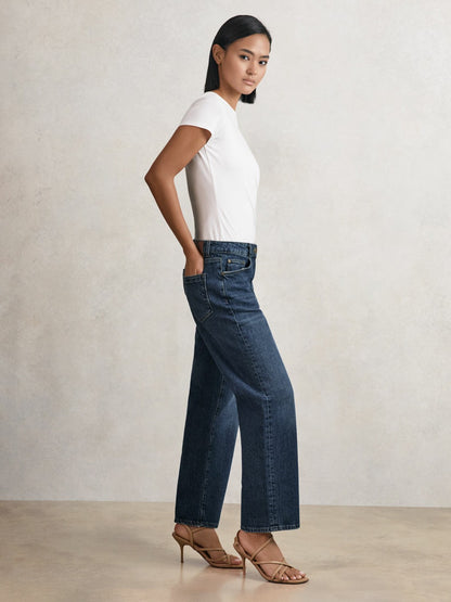 Reiss Petite Mid-Rise Straight-Leg Jeans in Mid Blue